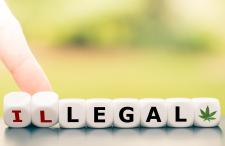 The word "Illegal" spelled out with dice, with the first two letters, "i" and "l" being pushing down, so the remain dice read "legal"