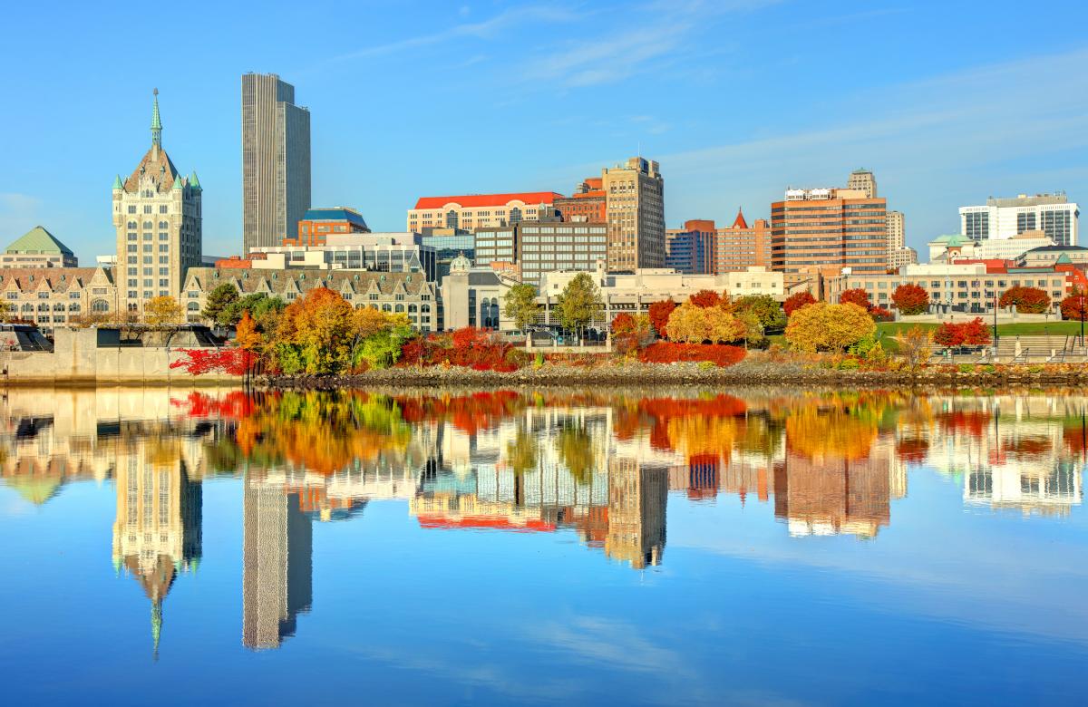 Skyline and river view of Albany New York