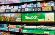 Shelves of cigarettes at a convenience store