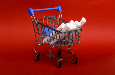 Toy-sized shopping cart full of cigarettes 