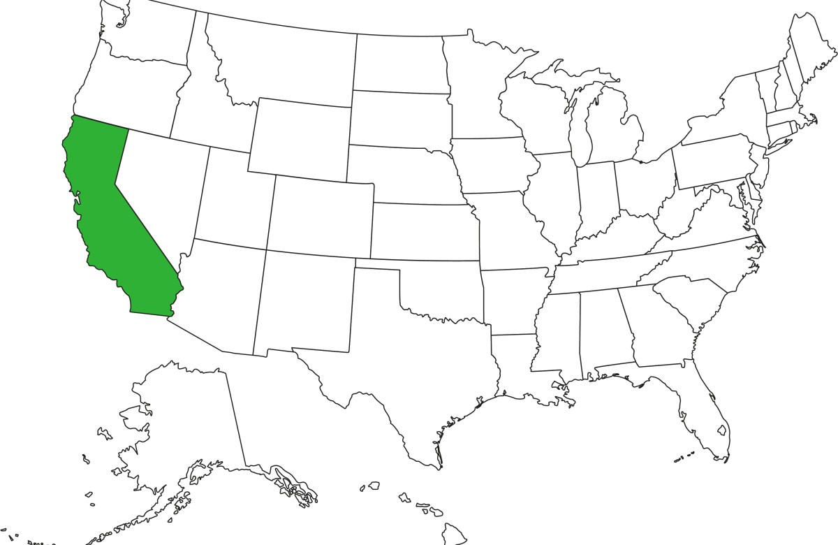 US Map with California highlighted in green