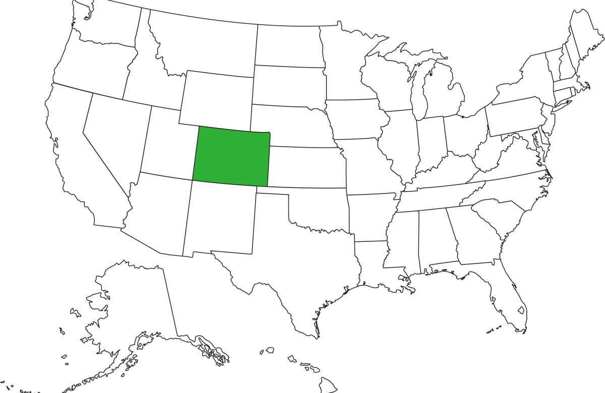 US Map with Colorado Highlighted in Green