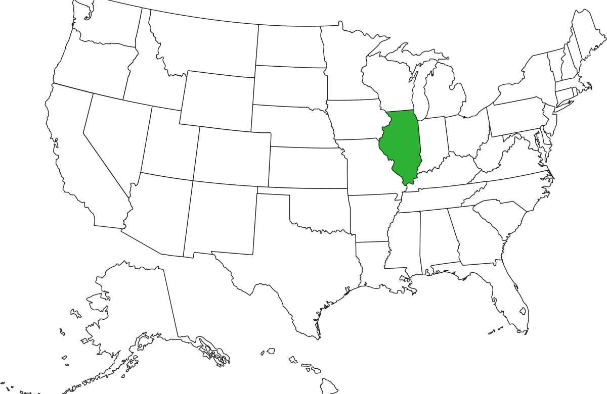 US Map with Illinois highlighted in green