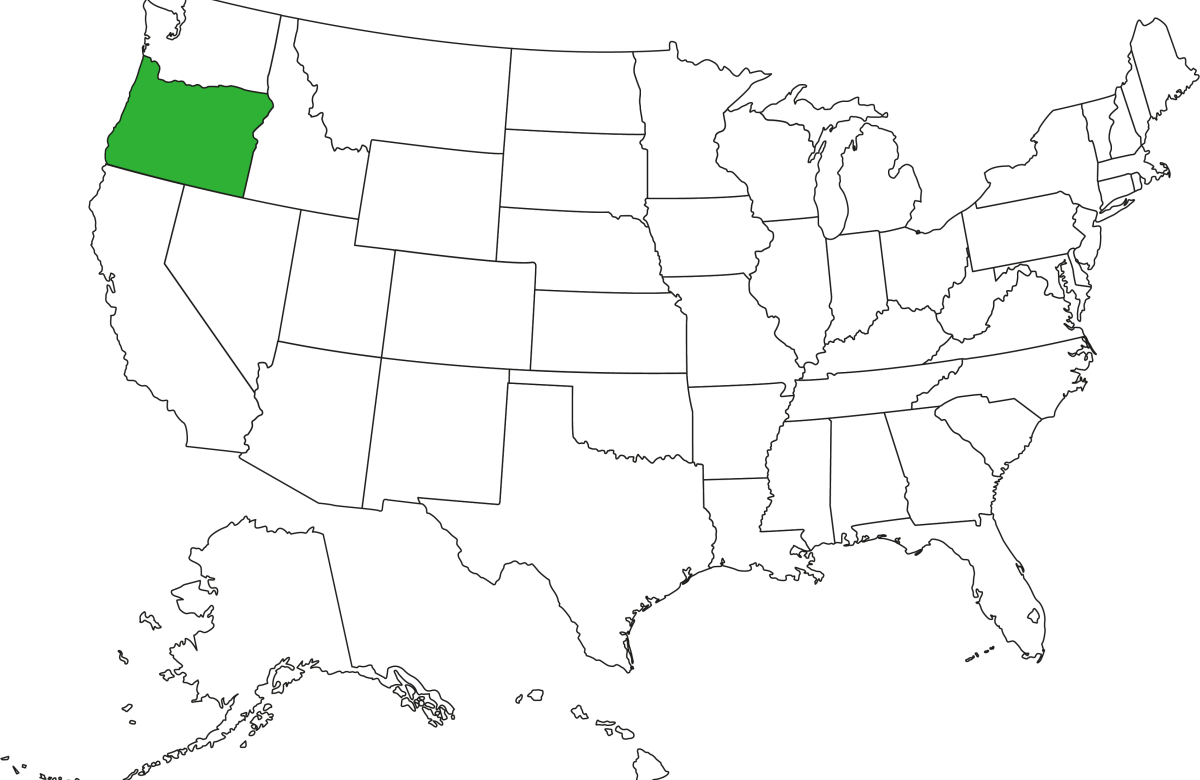 US Map with Oregon Highlighted in Green