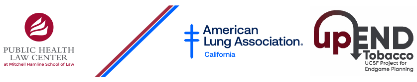 Logos for Public Health Law Center, American Lung Association, and Up End Tobacco at UCSF 