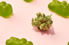 Gummy Bears with a piece of cannabis 